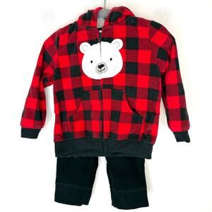 Carter's Cat & Jack Buffalo Plaid Fleece Sherpa Bear Outfit Set Size 12 Months